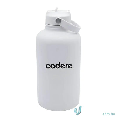 White stainless steel insulated drink bottle with handle from Byron for stylish hydration