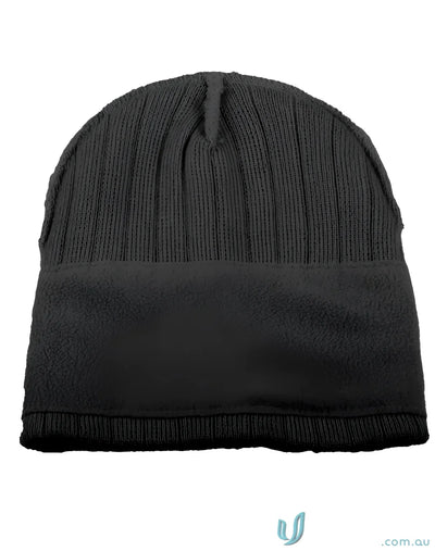 Winning Spirit CH64 Cable Knit Beanie With Fleece Headband in Black