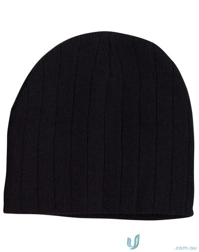 Winning Spirit CH64 Cable Knit Beanie With Fleece Headband in Black