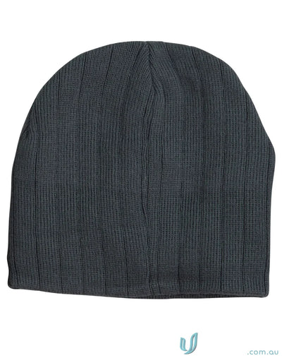 Winning Spirit CH64 Cable Knit Beanie With Fleece Headband in Charcoal