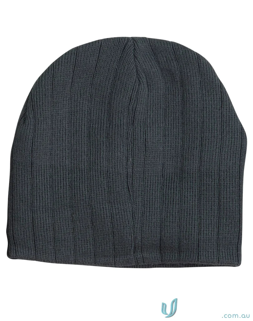 Winning Spirit CH64 Cable Knit Beanie With Fleece Headband in Charcoal