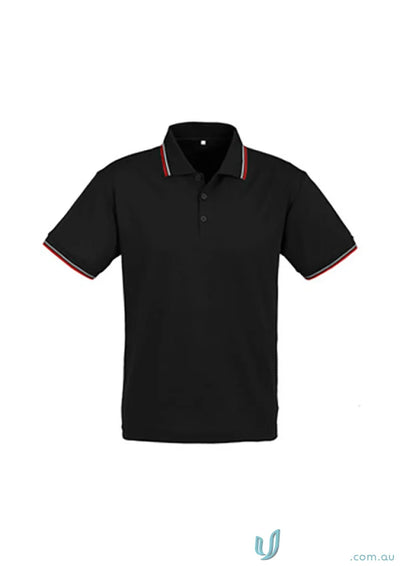 Cambridge Short Sleeve Polo from Biz Collection Mens P227MS, black with red and white trim