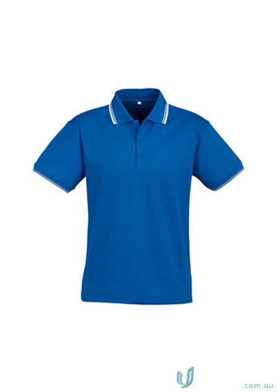 Blue cambridge short sleeve polo shirt with white trim from Biz Collection Mens P227MS