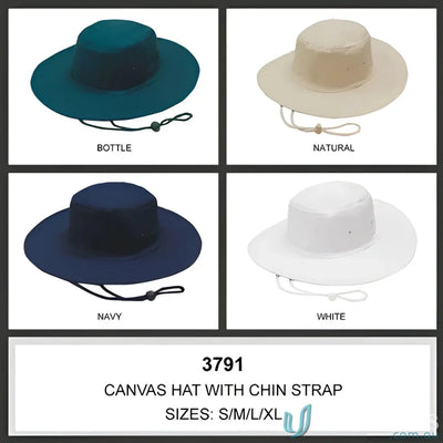 Canvas Hat with chin straps perfect for uniforms and workwear, see our faq link