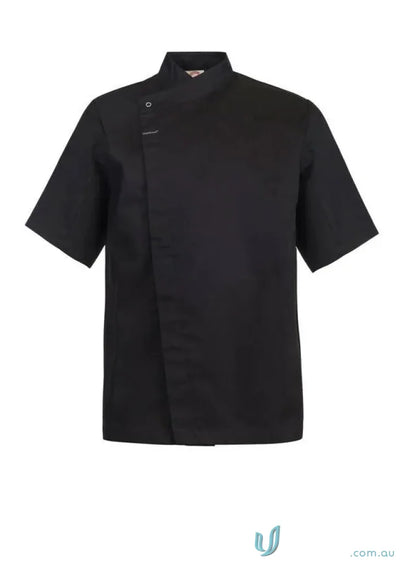 WorkCraft CJ041 Chef SS Tunic with Concealed Press Studs in Black front product image
