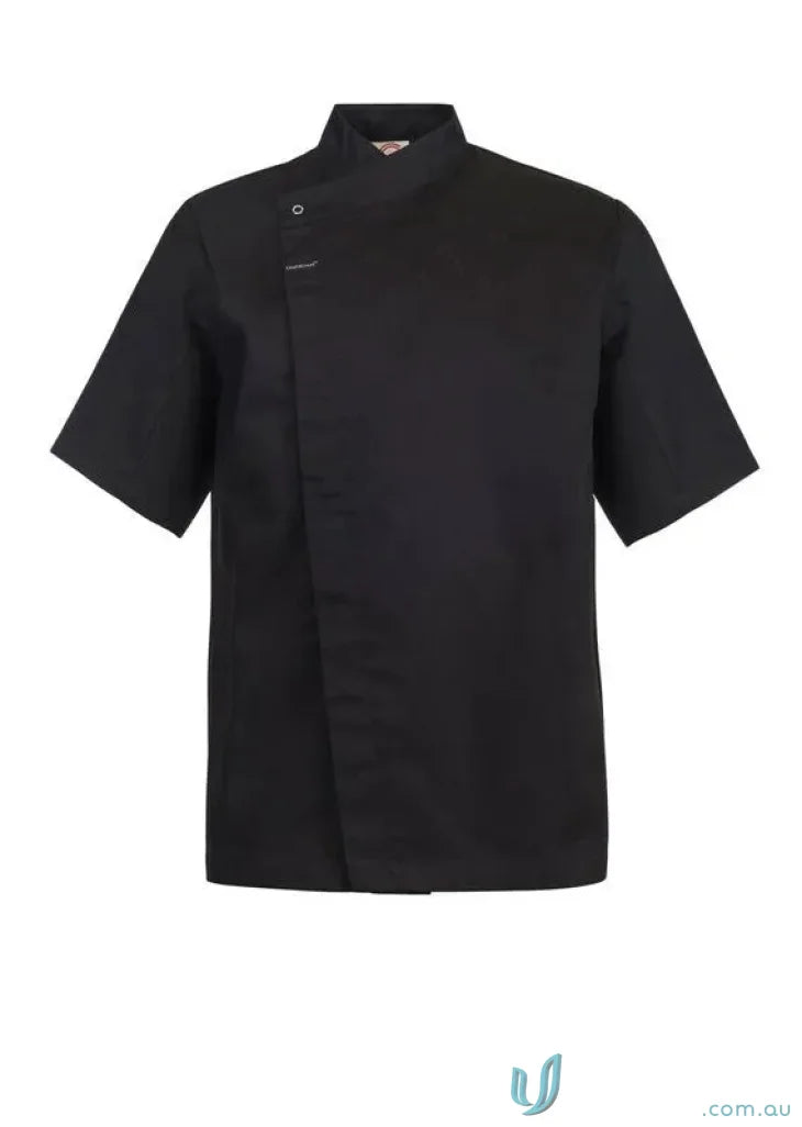 WorkCraft CJ041 Chef SS Tunic with Concealed Press Studs in Black front product image