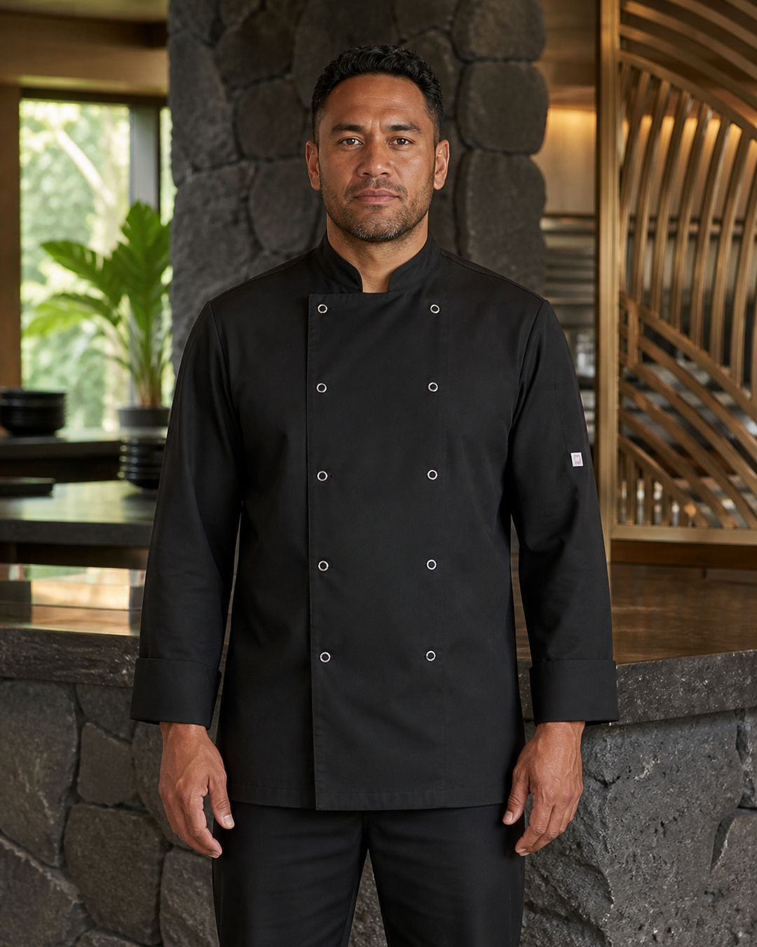 ChefWorks Executive long sleeve chef jacket in black with press studs