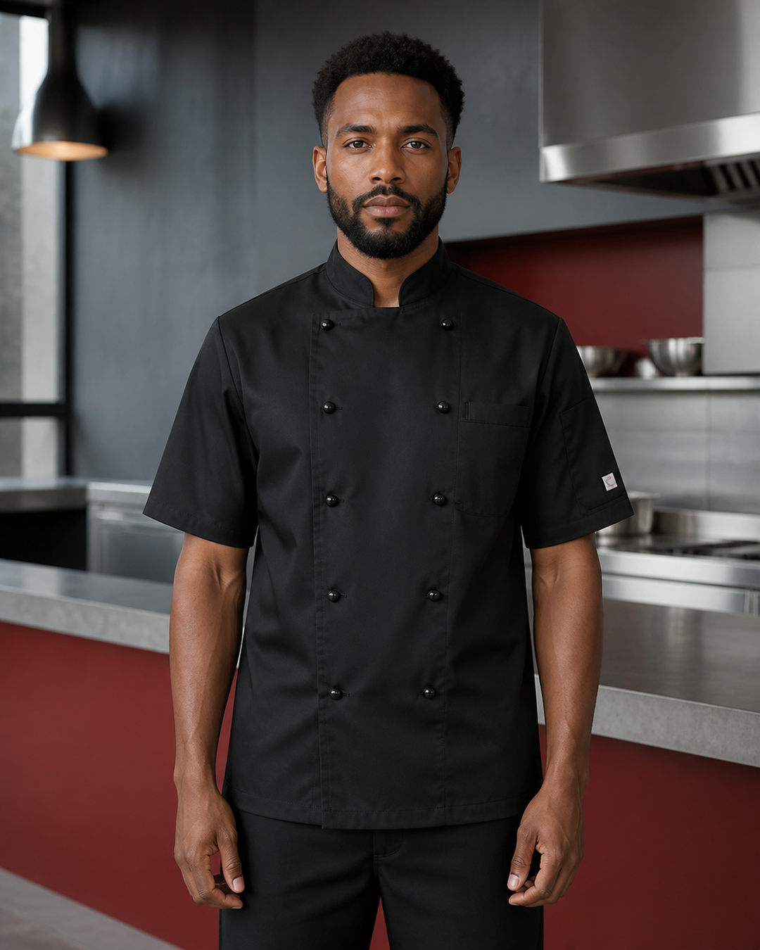 ChefWorks Executive Lightweight short sleeve chef jacket in black