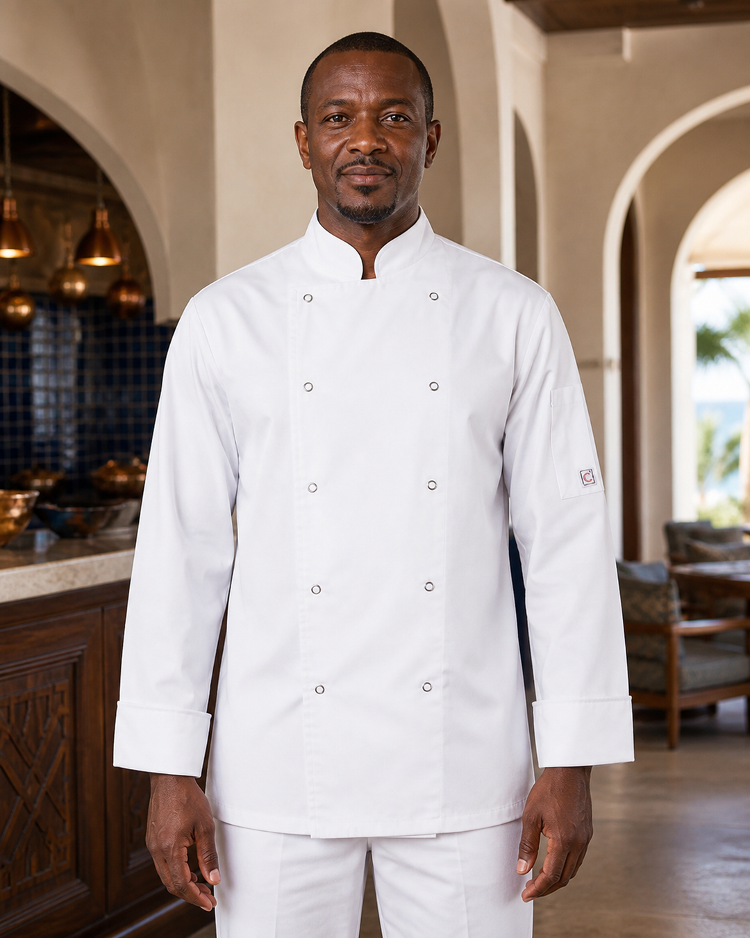 ChefWorks Executive long sleeve chef press stud jacket in white
