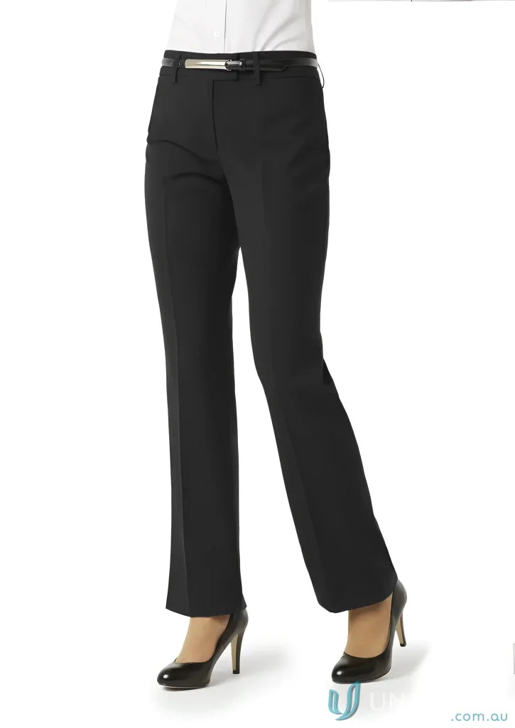 Womens classic flat front tailored pant bs29320 Biz Collection with belt in black