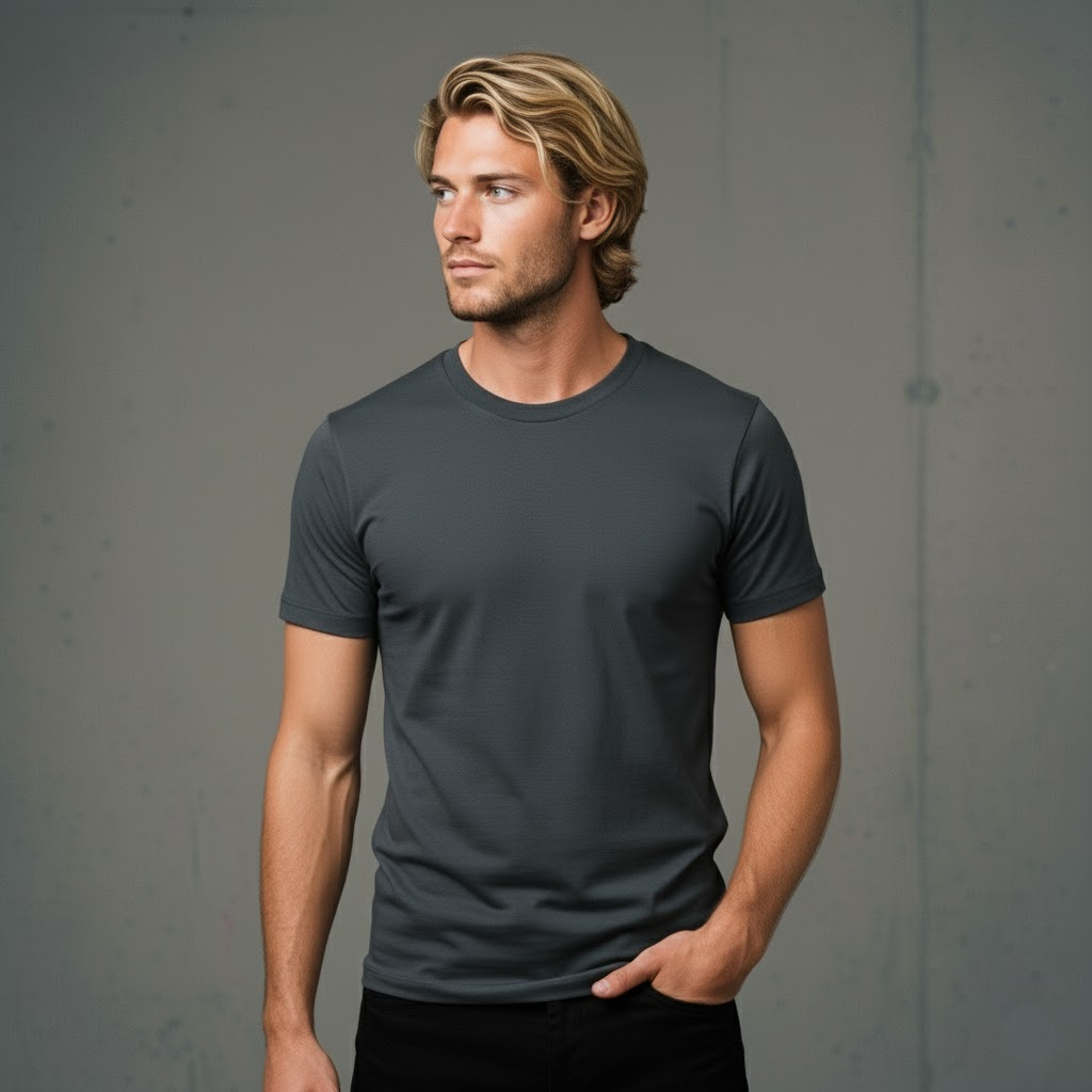 A sleek dark gray classic heavyweight t-shirt with smooth fabric perfect for workwear and work uniforms