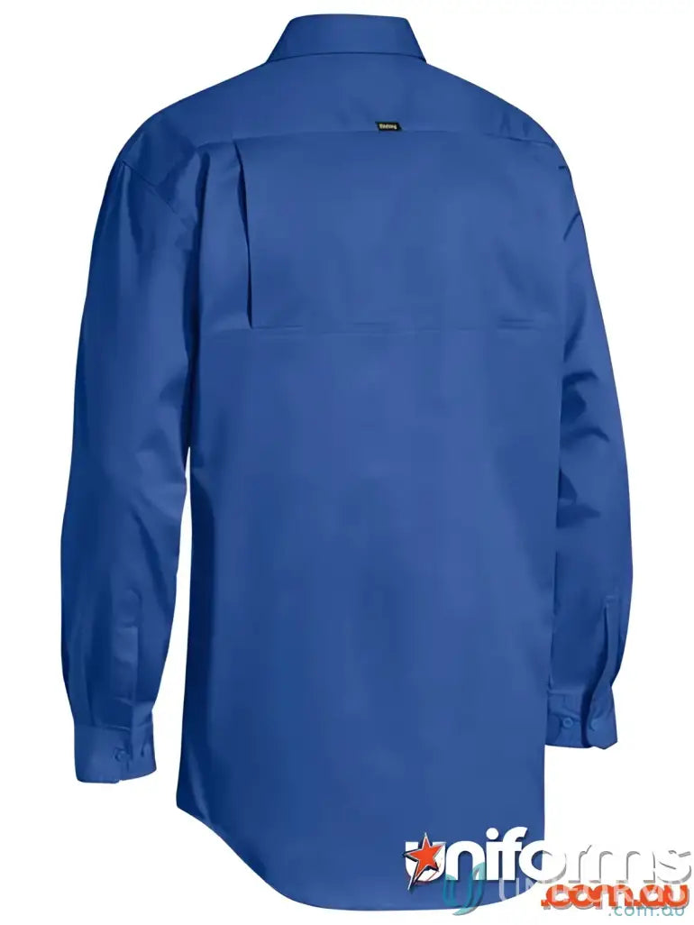 Blue long-sleeved cool lightweight drill shirt with fit body chest from Bisley Closed range