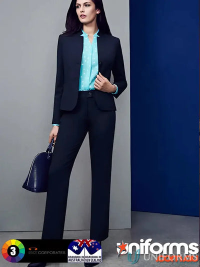 Womans navy comfort wool relaxed fit straight leg pants for a professional look