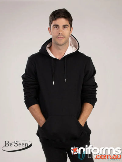 Black hooded sweatshirt made from premium brushed fleece with recycled polyester material