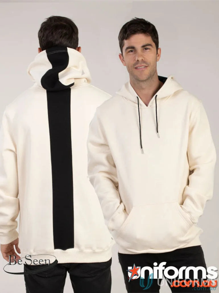 Cream-colored Contrast Back Hoodie made with premium brushed fleece and recycled polyester