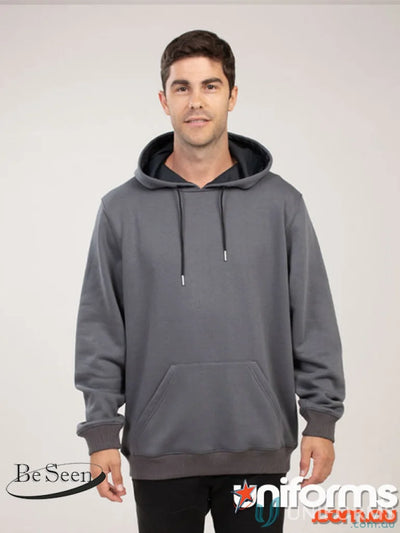 Gray hooded sweatshirt made from premium brushed fleece with recycled polyester fabric