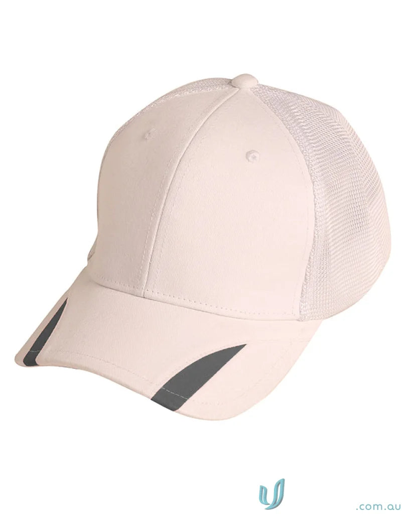 Beige baseball cap with mesh back and contrast peak trim for Winning Spirit Contrast style