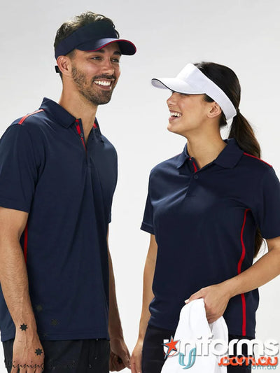 Matching navy polo shirts and visors featuring the Winning Spirit Contrast Sandwich Visor and CH49 Contrast Sandwich design