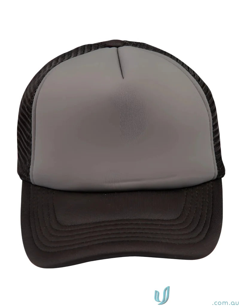 Gray and black Winning Spirit Trucker Cap showing contrast trucker cap style for ultimate workwear