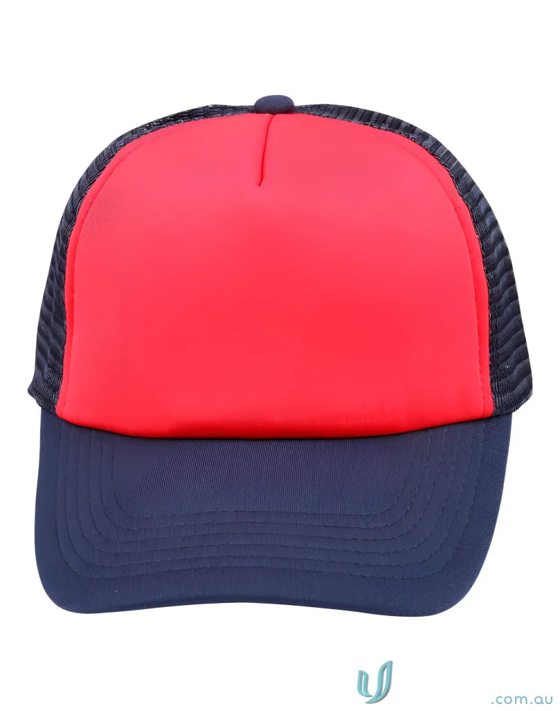 Red and blue Winning Spirit Trucker Cap with contrast trucker cap style for ultimate workwear