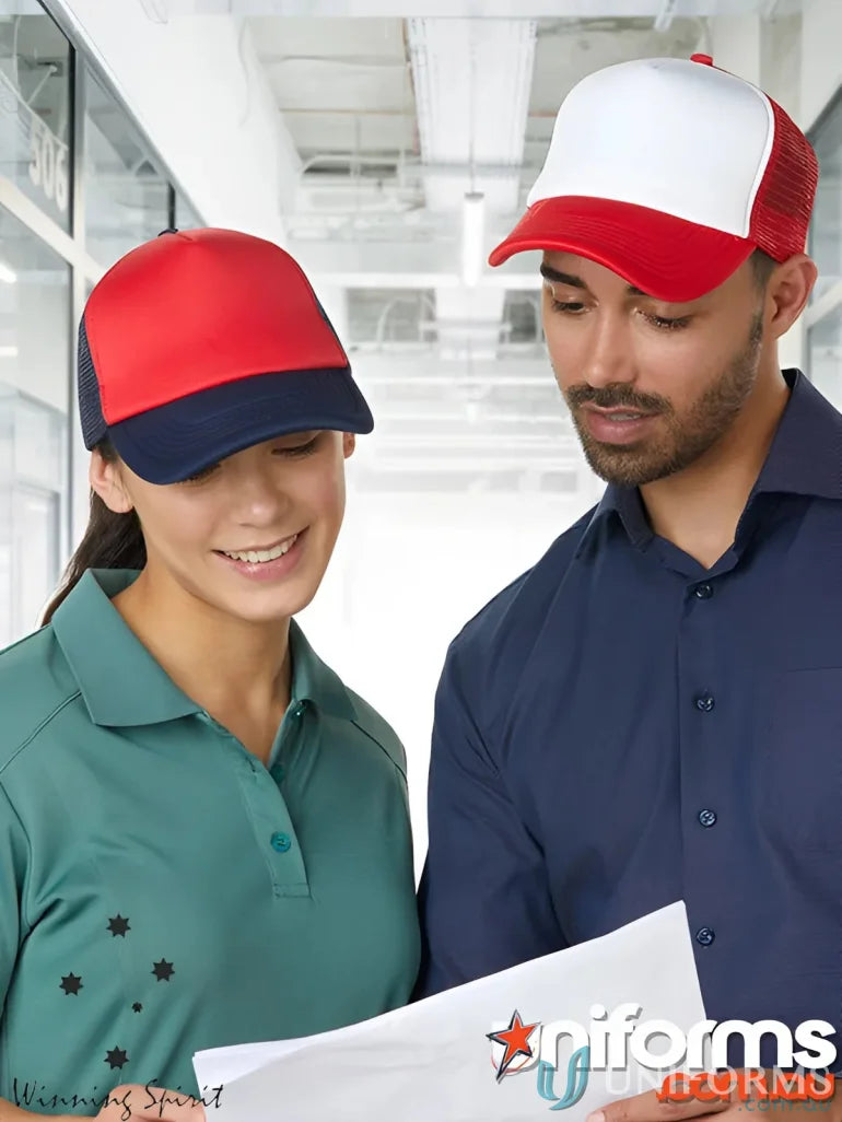 Winning Spirit Trucker Cap with contrast trucker cap design for ultimate workwear style