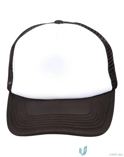 Black and white Winning Spirit Trucker Cap showing contrast trucker cap style for ultimate workwear