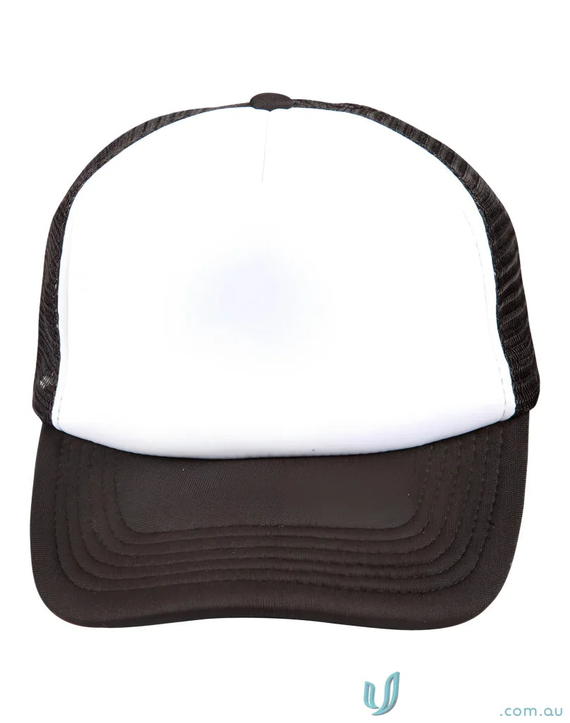 Black and white Winning Spirit Trucker Cap showing contrast trucker cap style for ultimate workwear