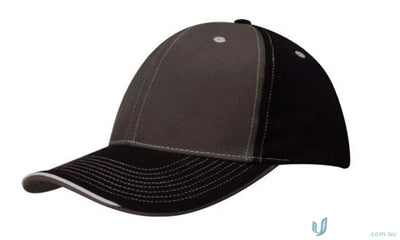 Contrasting Stitching Cap with black and gray colors, white stitching, perfect for a wide range of styles