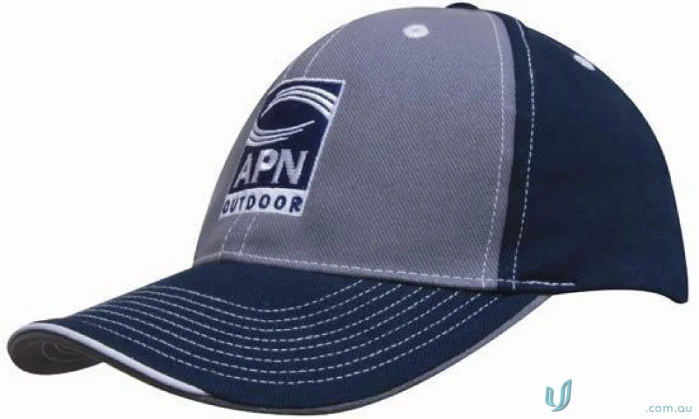 Contrasting Stitching Cap with wide range of styles, dark blue brim, gray crown