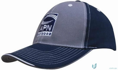 Contrasting Stitching Cap with wide range of styles, dark blue brim, gray crown