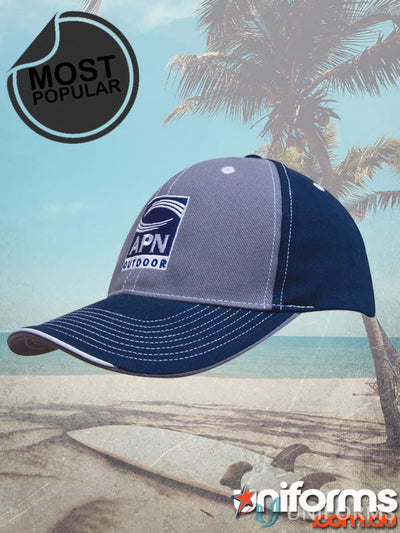 Contrasting Stitching Cap with wide range of styles, two-tone gray and navy blue, embroidered logo