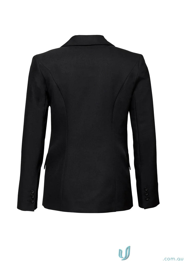 Black womens blazer with notched lapel from Cool Stretch Longline Ladies Jacket biz collection