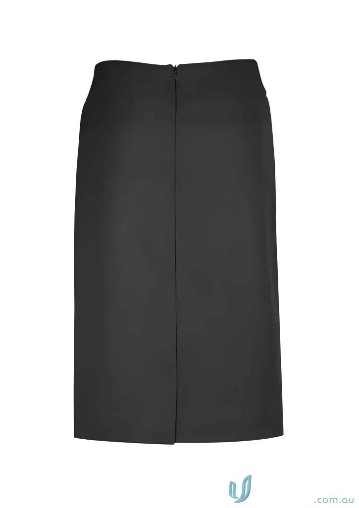 Cool stretch relaxed fit lined womens black pencil skirt with back zipper and slit