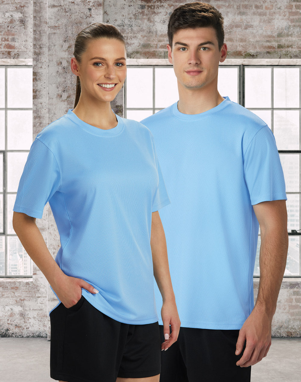 Light blue ts23 cooldry short-sleeve t-shirt textured weave