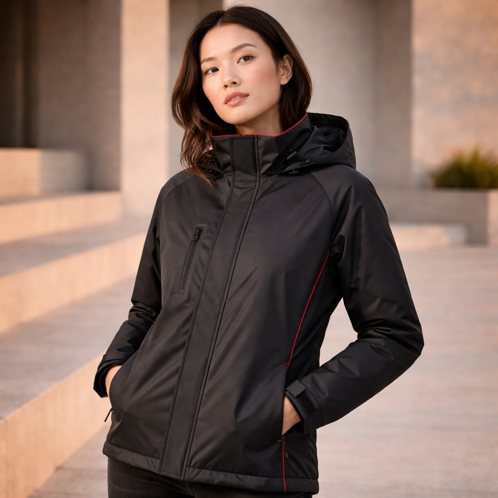 Core unisex jacket j236ml black waterproof with red zipper hood Biz Collection