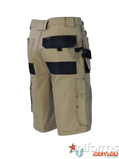 Khaki Duratex Cotton Duck Weave Cargo Shorts with black accents for tradies