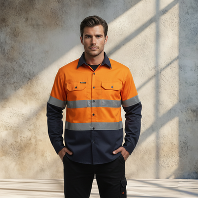 WorkCraft WS6030 Cotton Shirt With CSR Tape in orange front product image