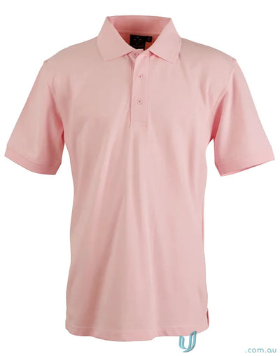 Pink short-sleeved polo shirt from the Cotton Stretch Pique Polo collection at PS55 Darling Harbour