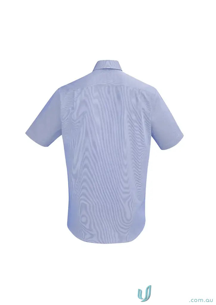 Blue and white striped short-sleeved shirt from CR EMB Mens Cotton SS work uniforms