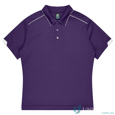Purple polo shirt with white trim for Currumbin mens uniforms or workwear, mini waffle style