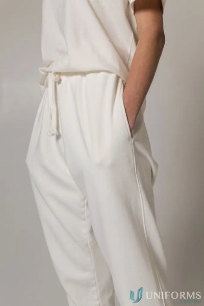 White Tommy Trackpant PFD in brushed French terry material perfect for comfy casual wear
