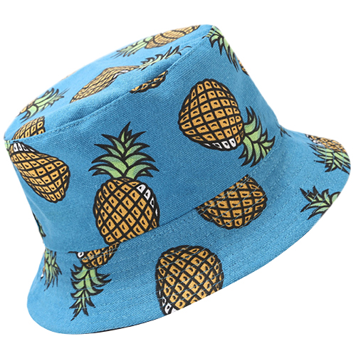 Custom DyeSub blue mesh bucket hat with pineapple pattern