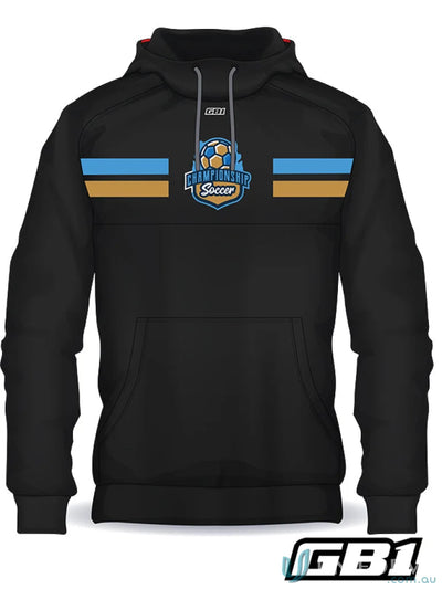 Black hooded sweatshirt from GB1 Custom with chest panel for stylish uniforms