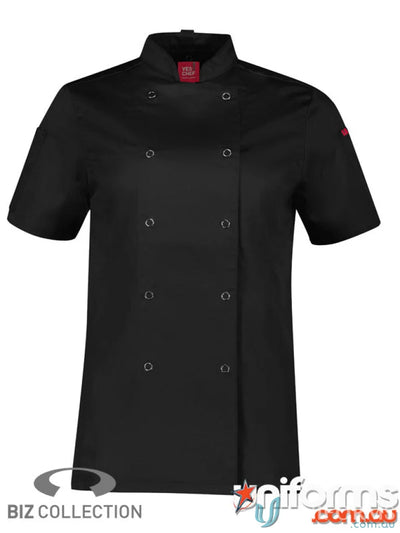 Black short-sleeved chef’s jacket from Daws EMB Ladies SS workwear and uniforms
