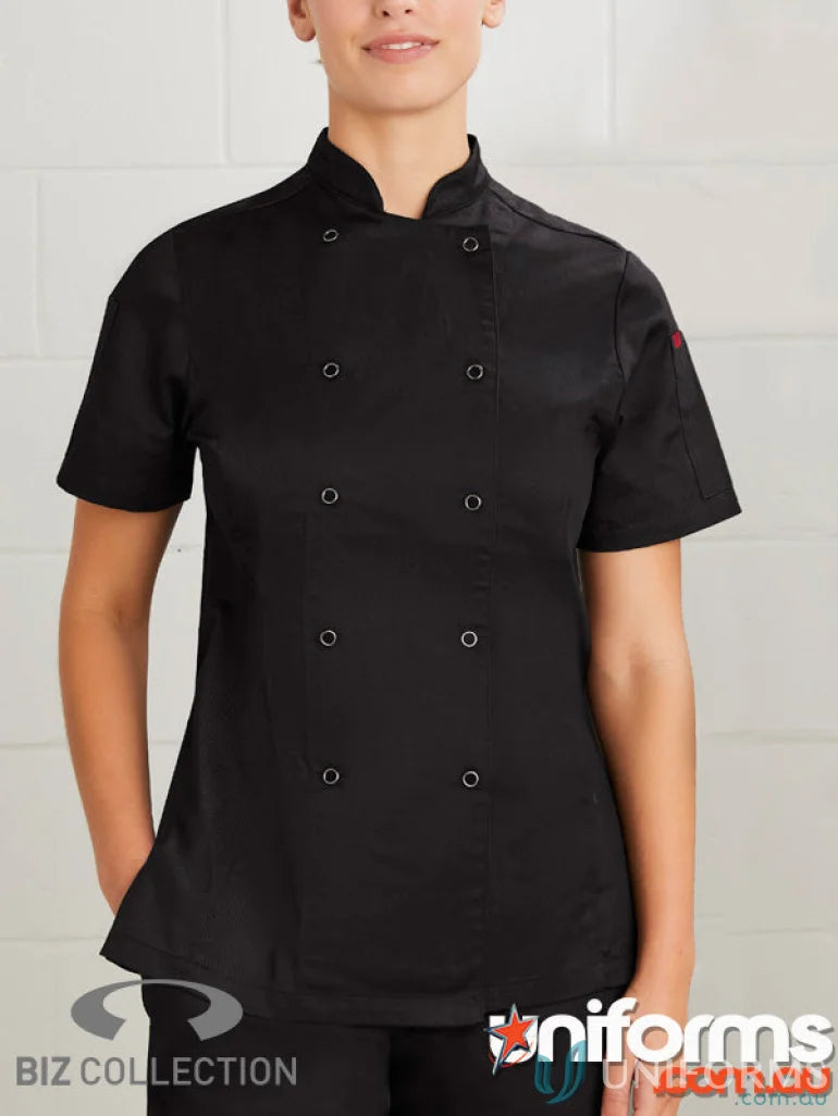 Black short-sleeved chef jacket from Daws EMB Ladies SS workwear and uniforms collection