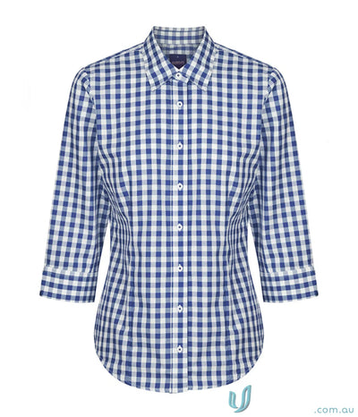 Degraves Royal Oxford 3Q Shirt with blue white gingham check, easy iron feel