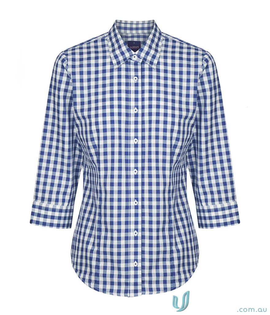 Degraves Royal Oxford 3Q Shirt with blue white gingham check, easy iron feel