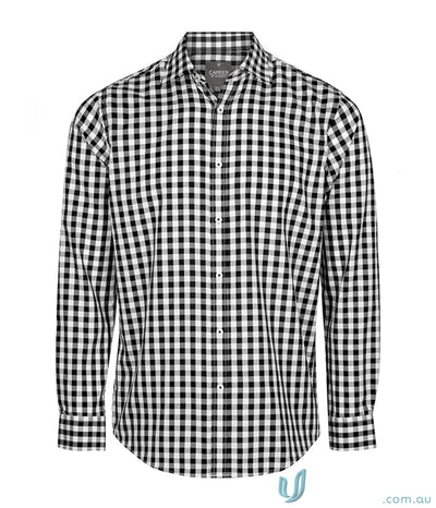 Degraves Royal Oxford long sleeve shirt with black and white checkered pattern, silk protein fabric