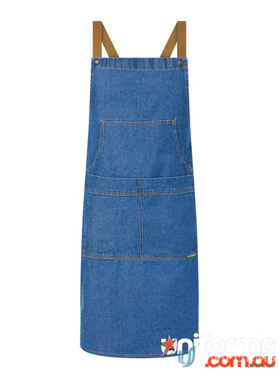WorkCraft CA033 Denim Bib Apron With Pouch in blue