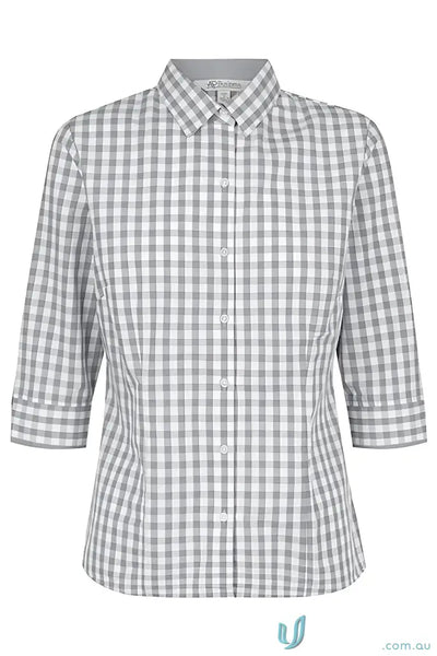 Aussie Pacific 2908T Devonport Ladies 3qtr Shirt in Charcoal/Silver